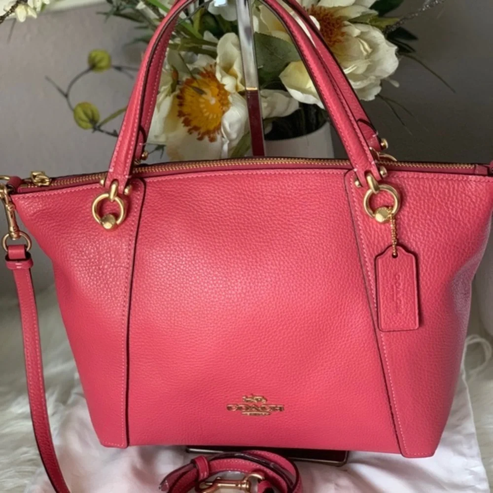NWOT Coach Kacey Satchel Leather Gold/Strawberry Haze